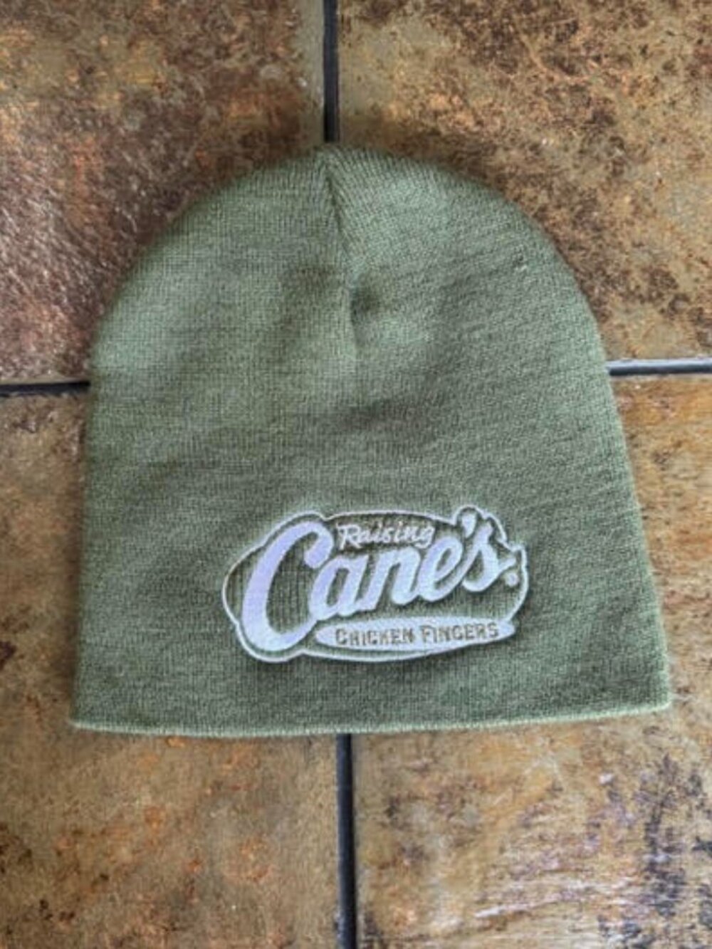 Official Raising Cane's Knit Beanie Hat, olive green